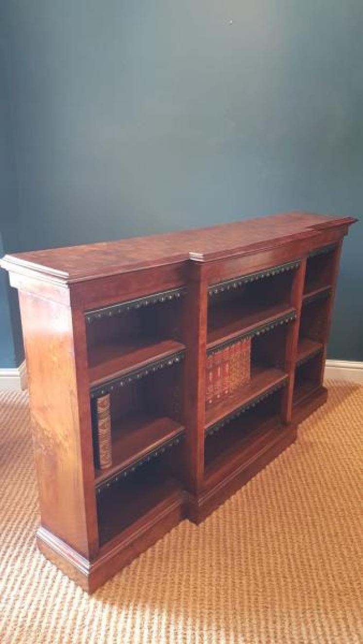  Victorian Burr Walnut Break Front Open Bookcase - Image 2