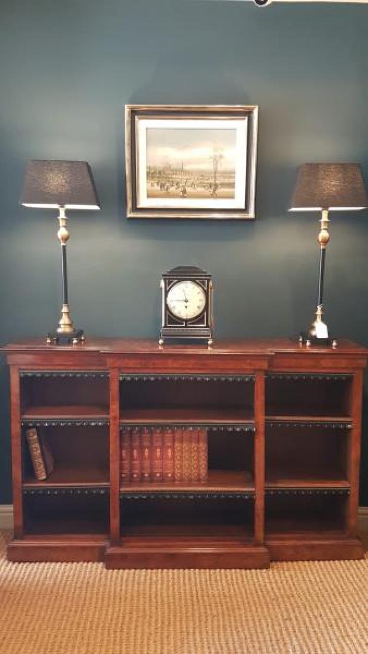  Victorian Burr Walnut Break Front Open Bookcase - Image 7