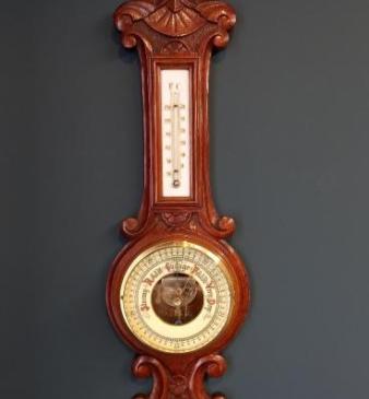 Victorian Oak Visible Works Banjo Barometer