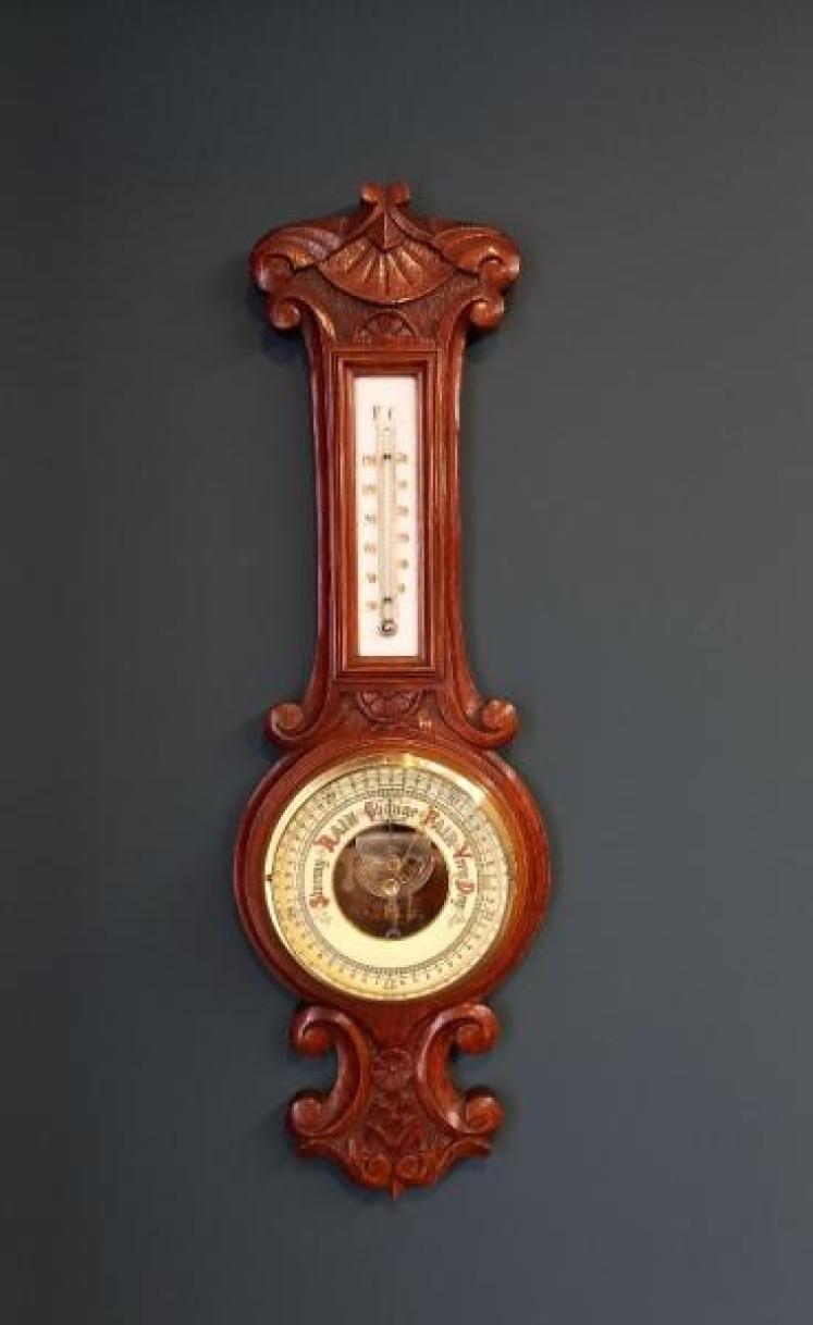 Victorian Oak Visible Works Banjo Barometer - Image 1