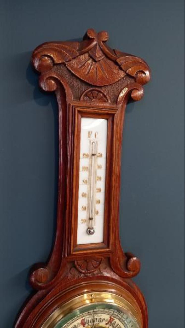 Victorian Oak Visible Works Banjo Barometer - Image 3