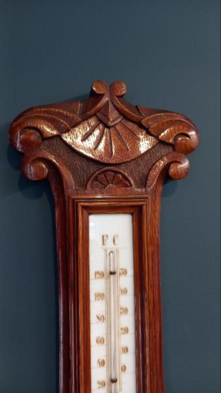 Victorian Oak Visible Works Banjo Barometer - Image 4