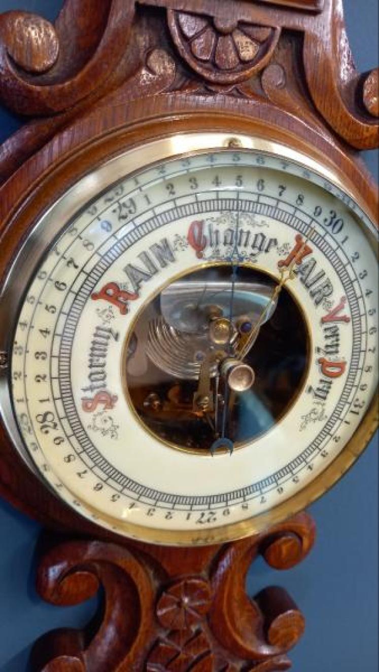 Victorian Oak Visible Works Banjo Barometer - Image 6