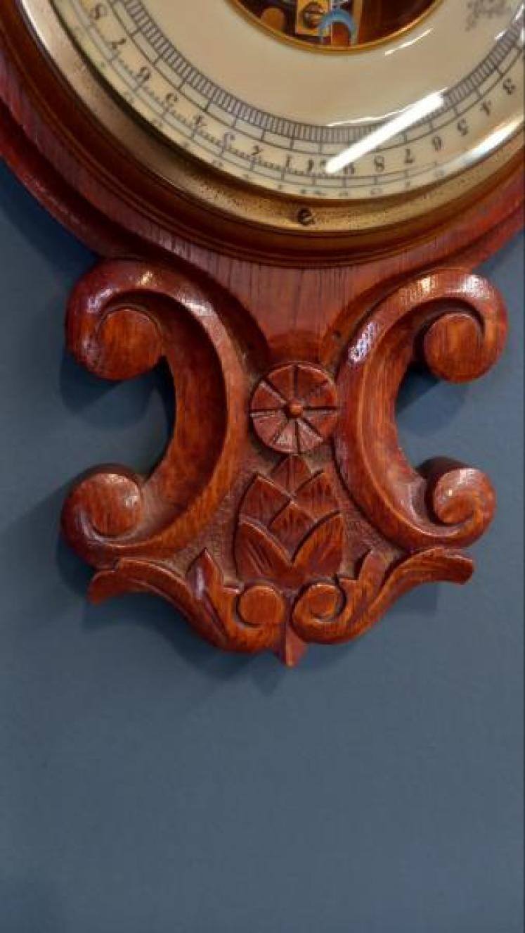 Victorian Oak Visible Works Banjo Barometer - Image 7