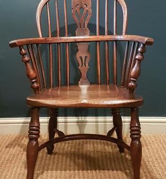 Victorian Yew Wood Windsor Chair with Crinoline Stretcher