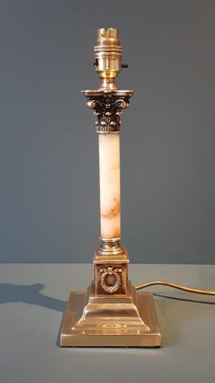 Edwardian Alabaster Column Table Lamp - Image 1
