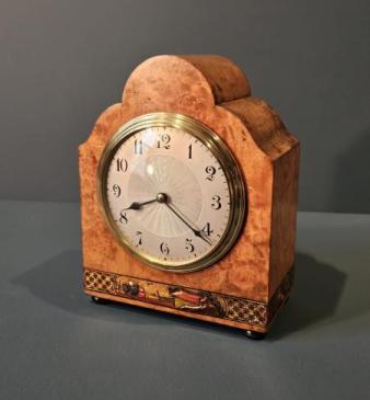 Edwardian Walnut and Chinoiserie Mantel Clock