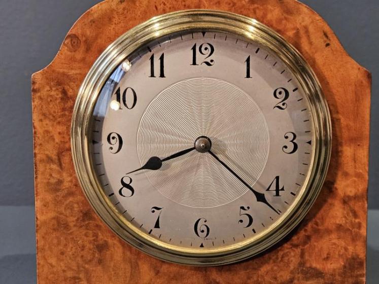 Edwardian Walnut and Chinoiserie Mantel Clock - Image 2