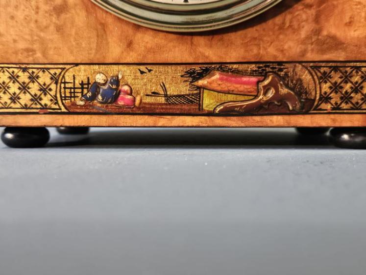 Edwardian Walnut and Chinoiserie Mantel Clock - Image 4