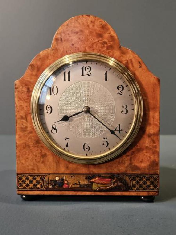 Edwardian Walnut and Chinoiserie Mantel Clock - Image 5