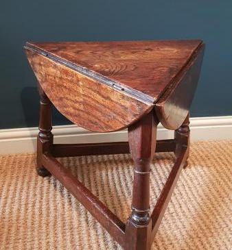 Rare Period Oak and Elm Drop Leaf Cricket Table