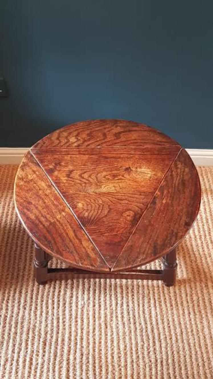 Rare Period Oak and Elm Drop Leaf Cricket Table - Image 5