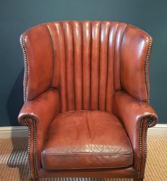 1920's Leather Barrel Back Arm Chair