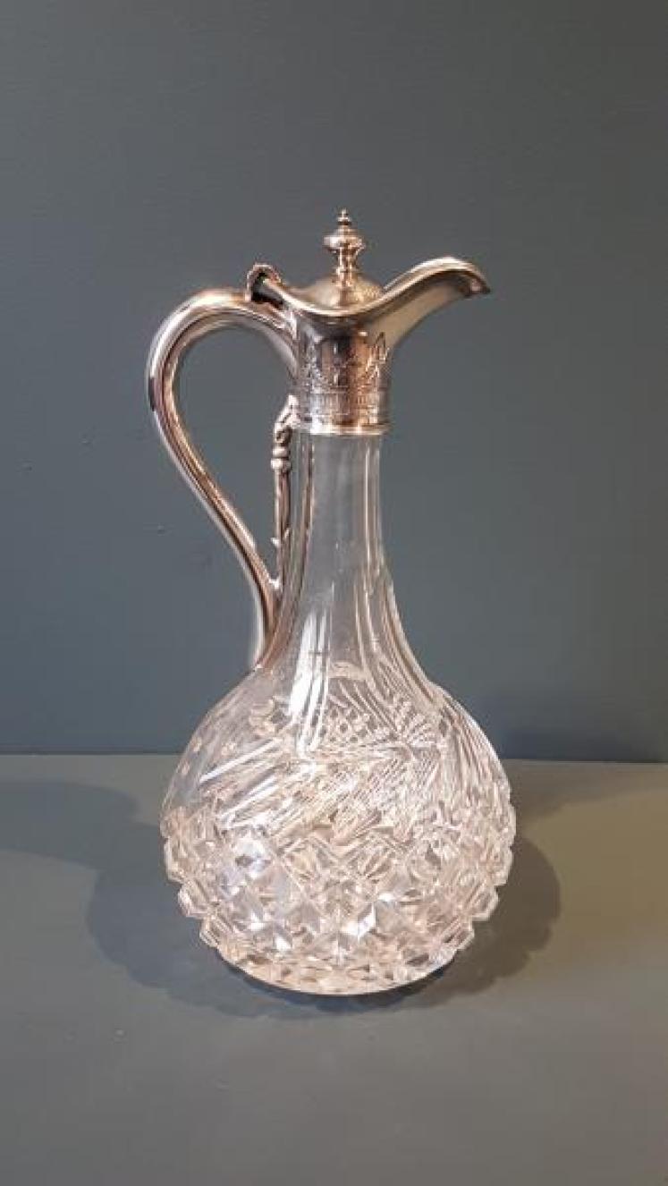 Victorian Cut Crystal and Silver Plated Claret Jug - Image 1