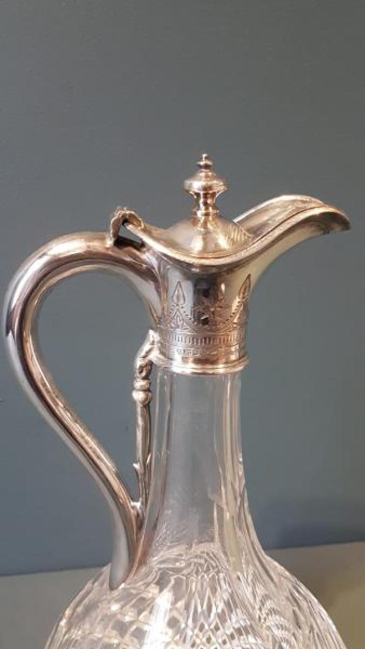 Victorian Cut Crystal and Silver Plated Claret Jug - Image 7