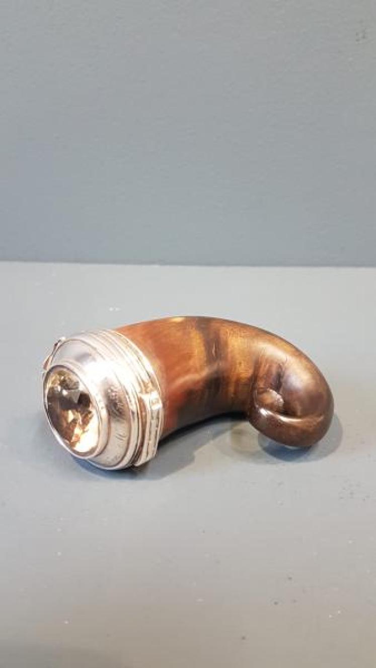 Victorian Snuff Horn with Silver and Citrine Lid - Image 1