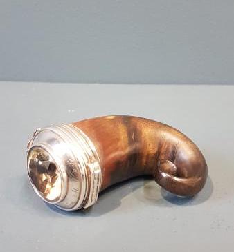 Victorian Snuff Horn with Silver and Citrine Lid