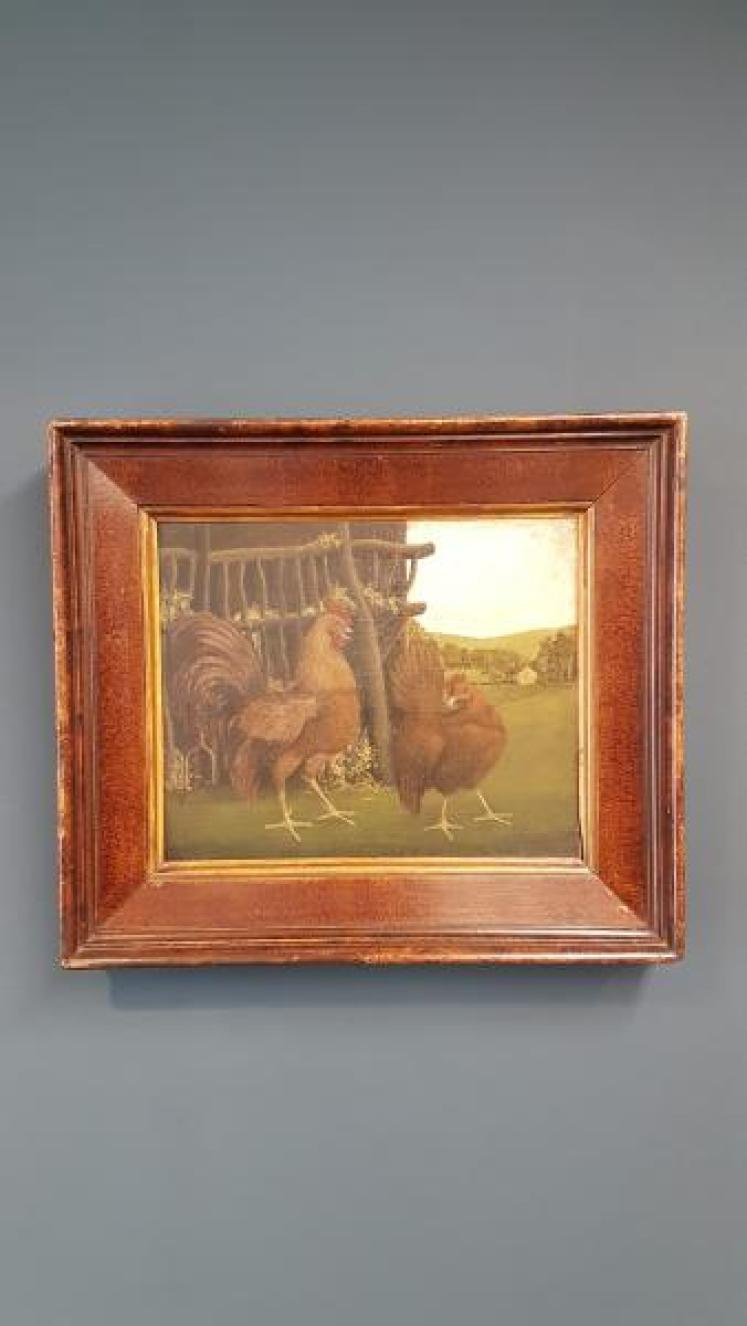 Victorian Oil Cockerel and Hen - Image 1