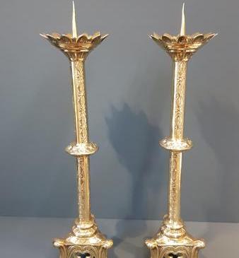Large Pair of Victorian Brass Pricket Candlesticks 