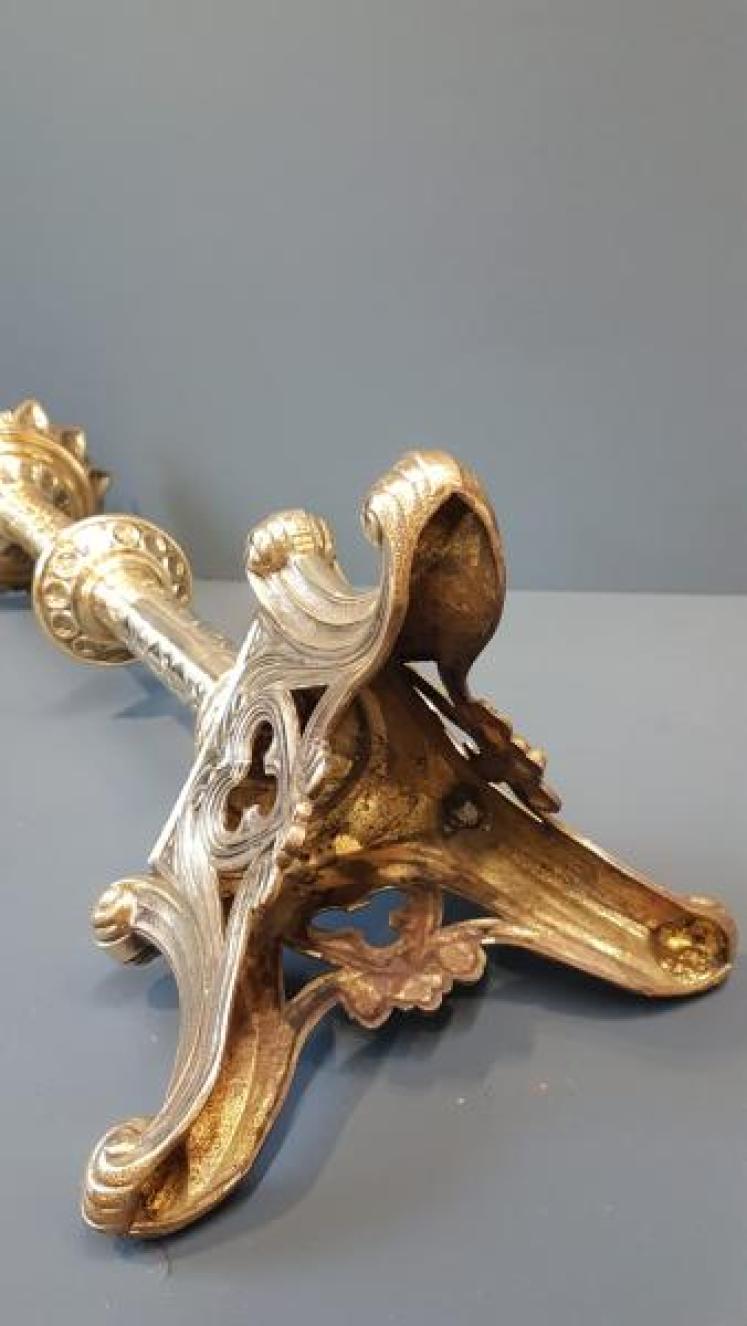 Large Pair of Victorian Brass Pricket Candlesticks  - Image 5