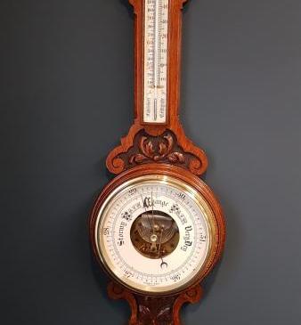 Victorian Solid Oak Cased Banjo Barometer 