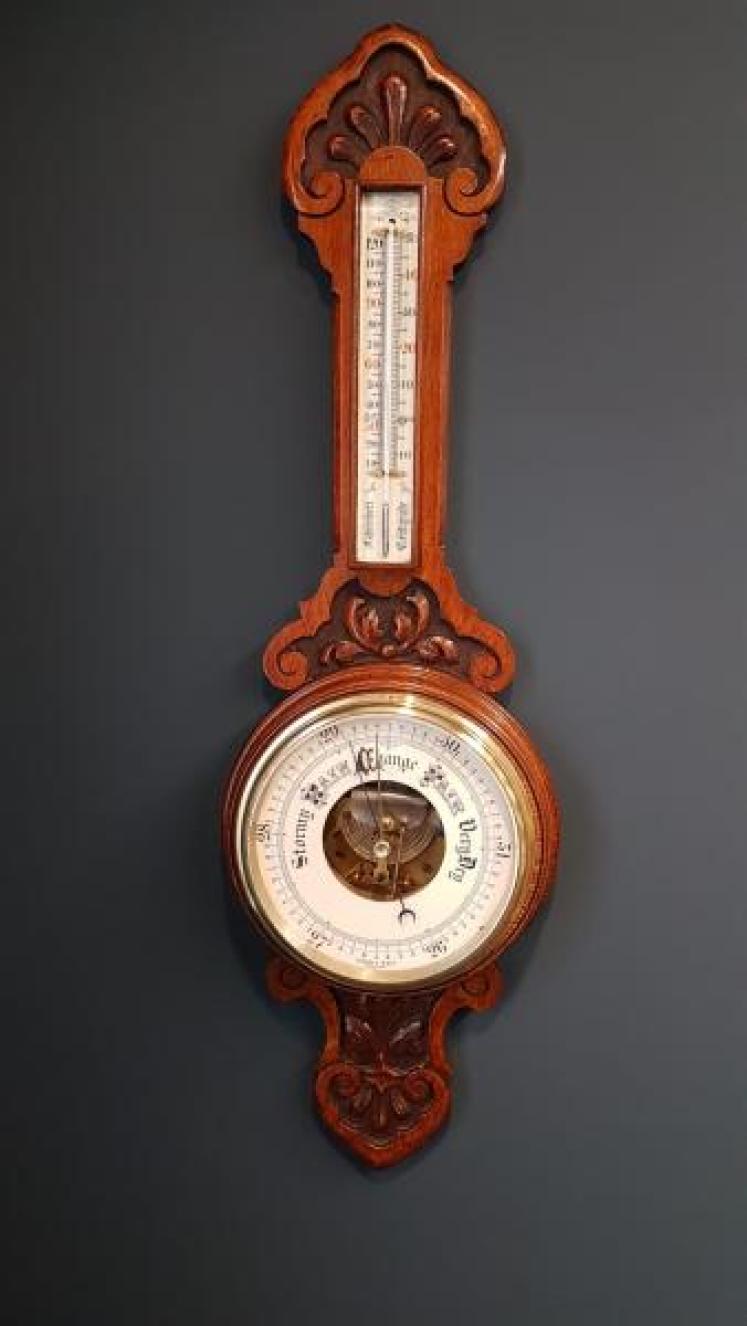 Victorian Solid Oak Cased Banjo Barometer  - Image 1