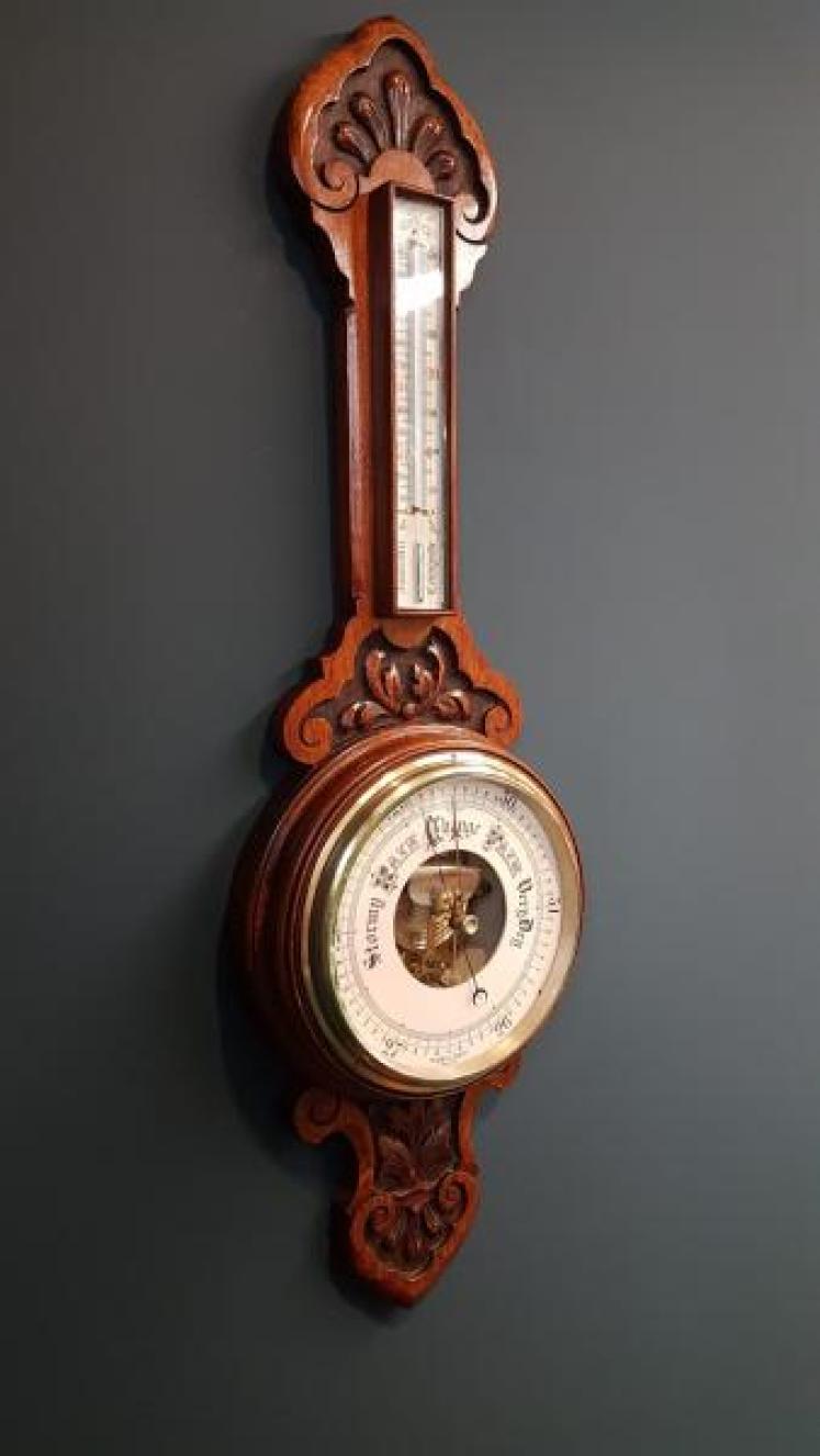 Victorian Solid Oak Cased Banjo Barometer  - Image 5