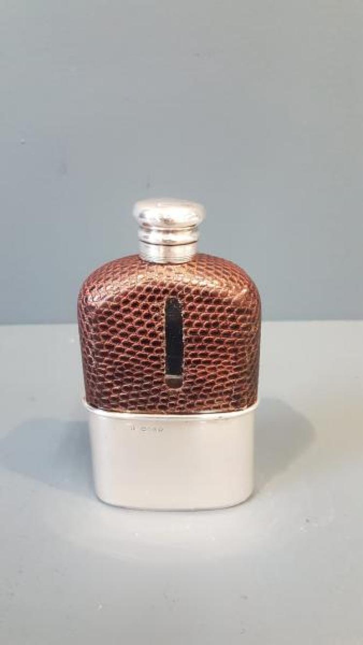 Victorian Silver and Lizard Skin Hip Flask - Image 1