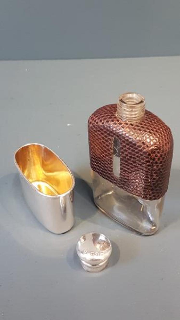 Victorian Silver and Lizard Skin Hip Flask - Image 3