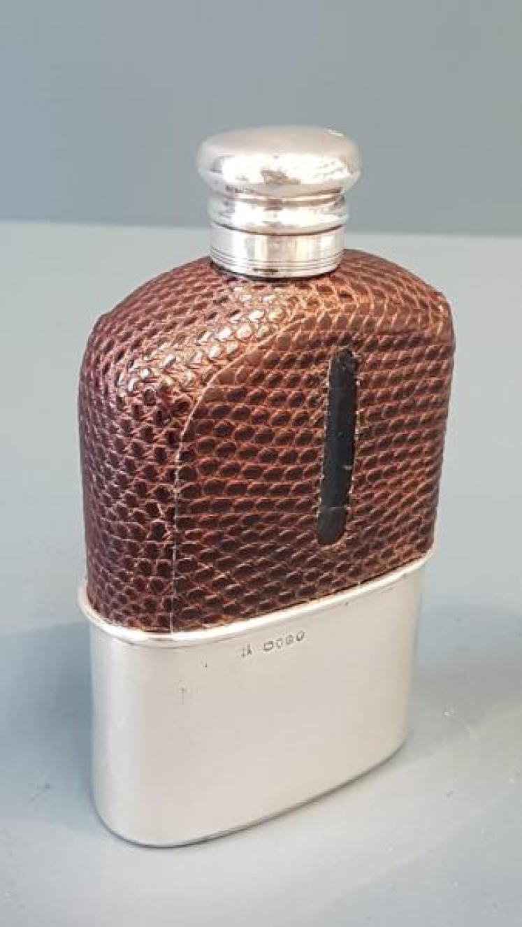 Victorian Silver and Lizard Skin Hip Flask - Image 6