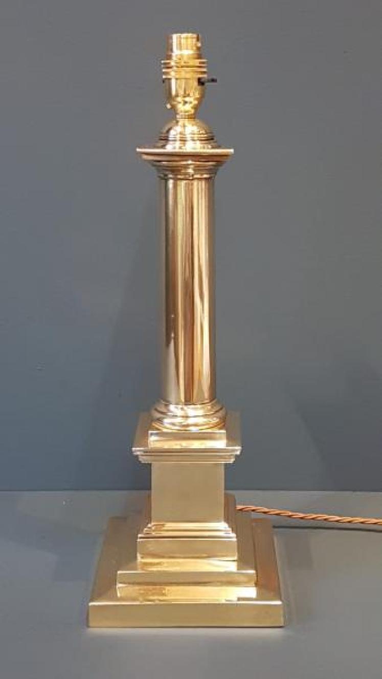 Edwardian Brass Column Table Lamp - Image 1