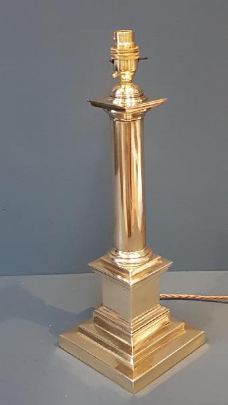Edwardian Brass Column Table Lamp - Image 5
