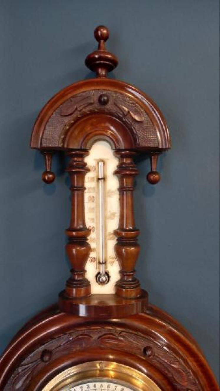 Small Victorian Walnut Pendant Banjo Barometer - Image 2