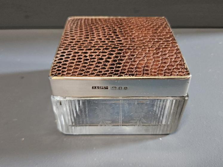 Aspreys Silver & Lizard Skin Top Powder Jar - Image 1