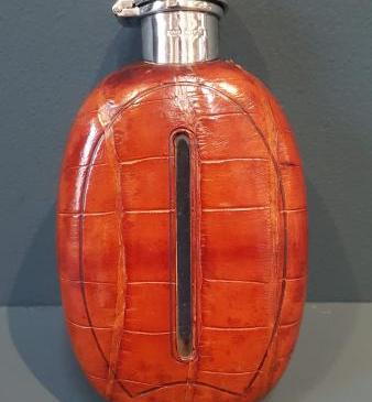 Silver and Crocodile Skin Hip Flask