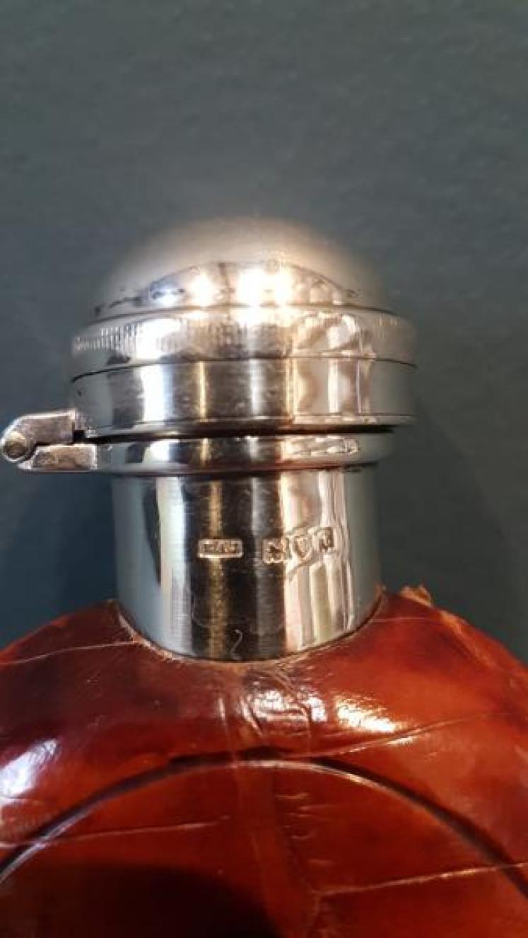 Silver and Crocodile Skin Hip Flask - Image 4