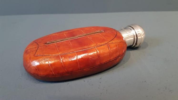 Silver and Crocodile Skin Hip Flask - Image 6