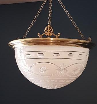 Edwardian Cut Glass and Brass Plafonnier Pendant Light