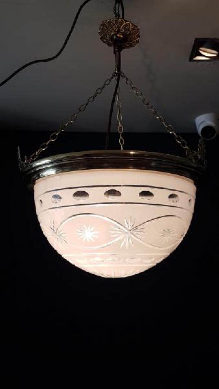 Edwardian Cut Glass and Brass Plafonnier Pendant Light - Image 2