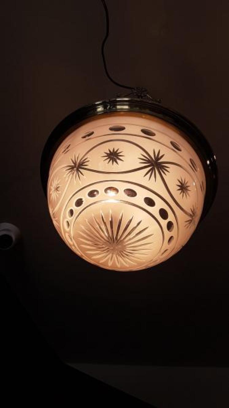 Edwardian Cut Glass and Brass Plafonnier Pendant Light - Image 3