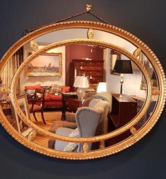 Victorian Oval Timber Gilt Segmented Mirror 