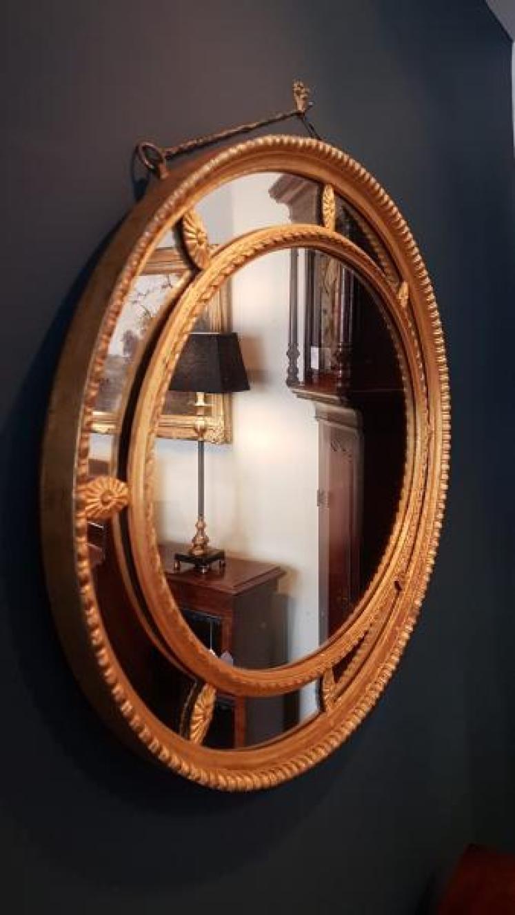Victorian Oval Timber Gilt Segmented Mirror  - Image 5