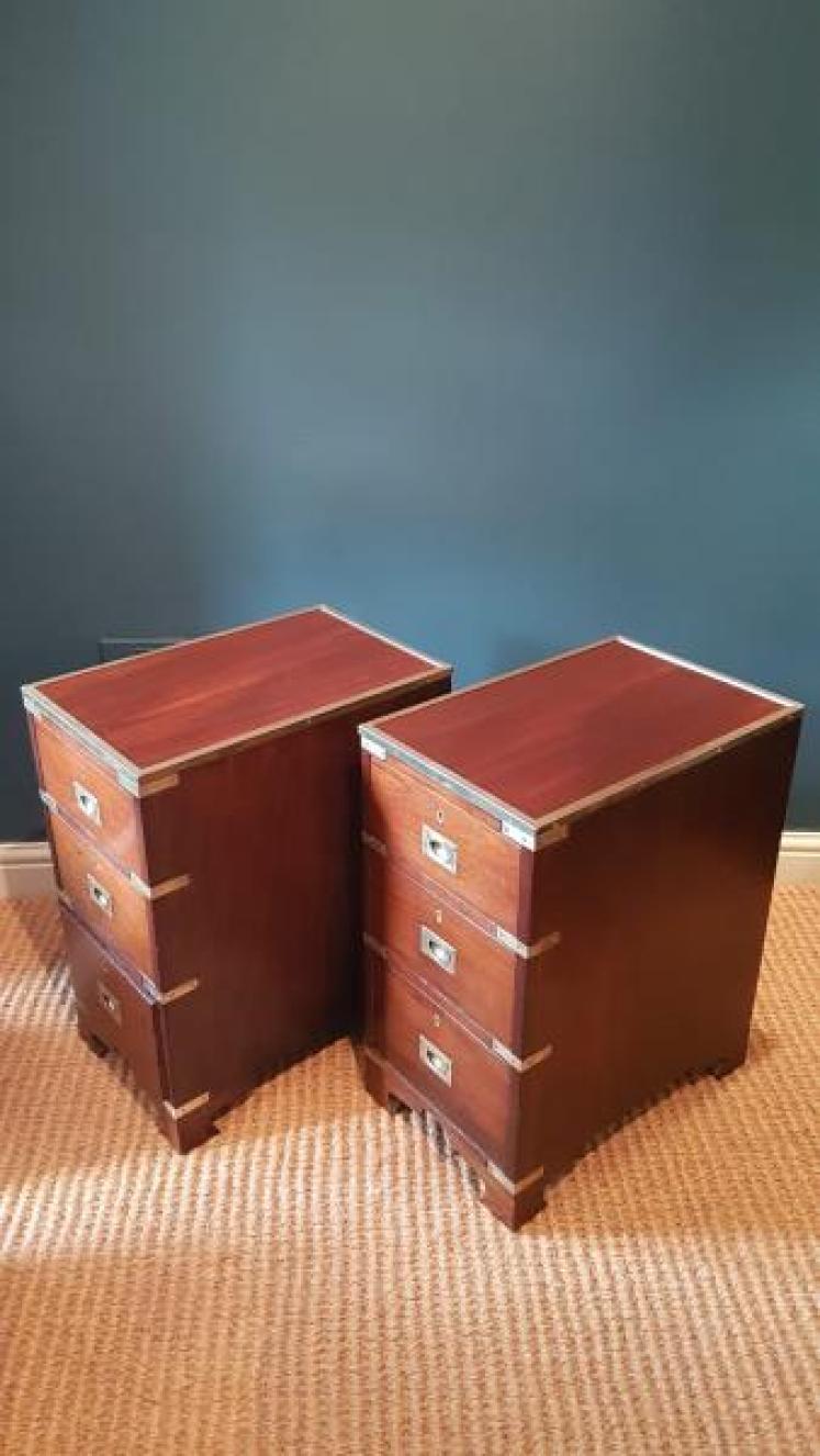 Pair of Mahogany Campaign Style Chests - Image 4