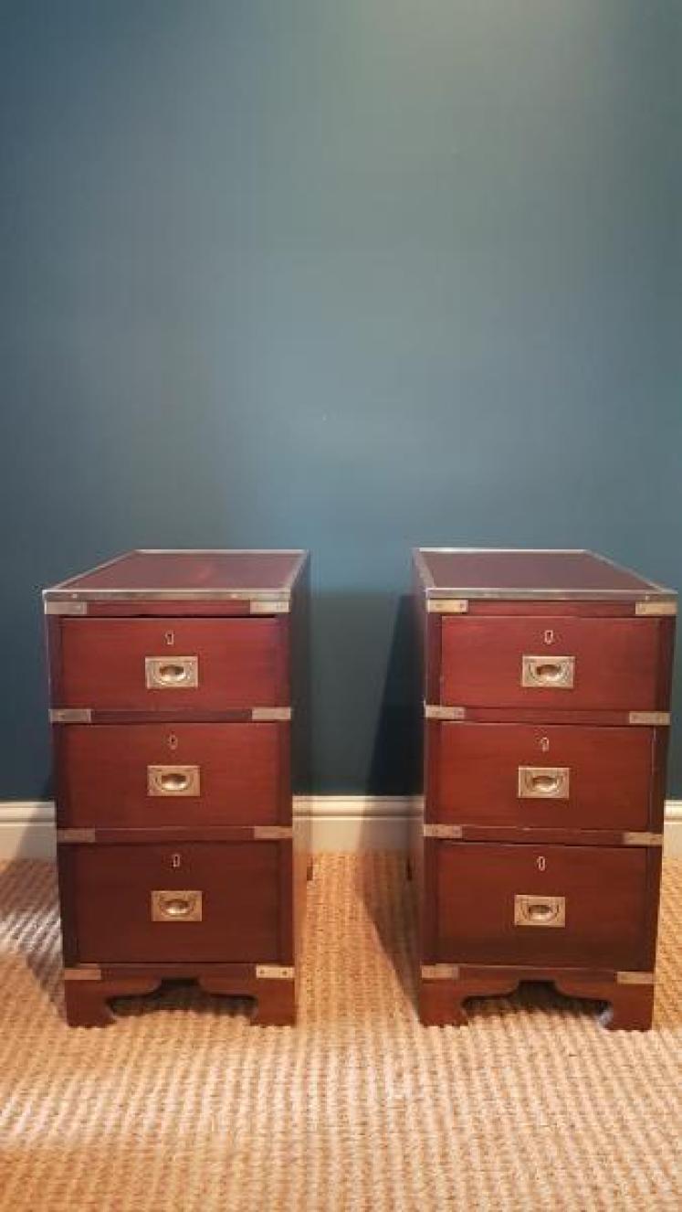 Pair of Mahogany Campaign Style Chests - Image 5