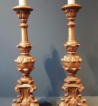 Pair of Large Edwardian Timber Gilt Table Lamps