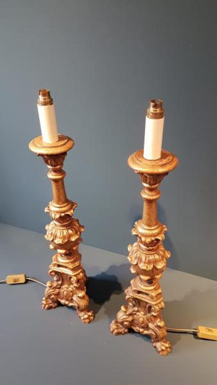 Pair of Large Edwardian Timber Gilt Table Lamps - Image 6