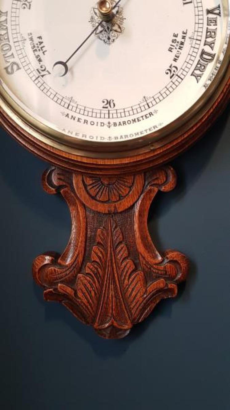 Victorian Oak Cased Banjo Barometer - Image 5