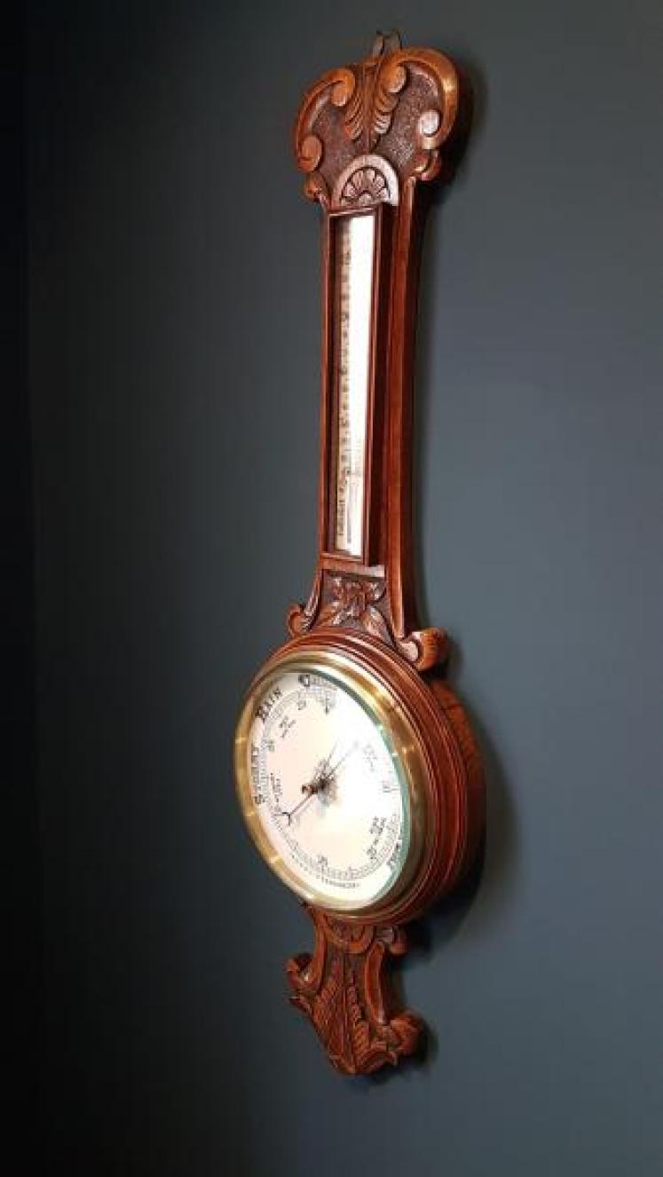 Victorian Oak Cased Banjo Barometer - Image 6