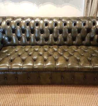 Large 1950's Olive Green Chesterfield Sofa