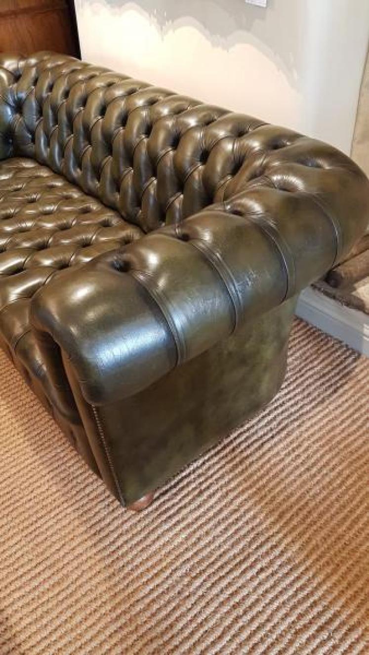 Large 1950's Olive Green Chesterfield Sofa - Image 2